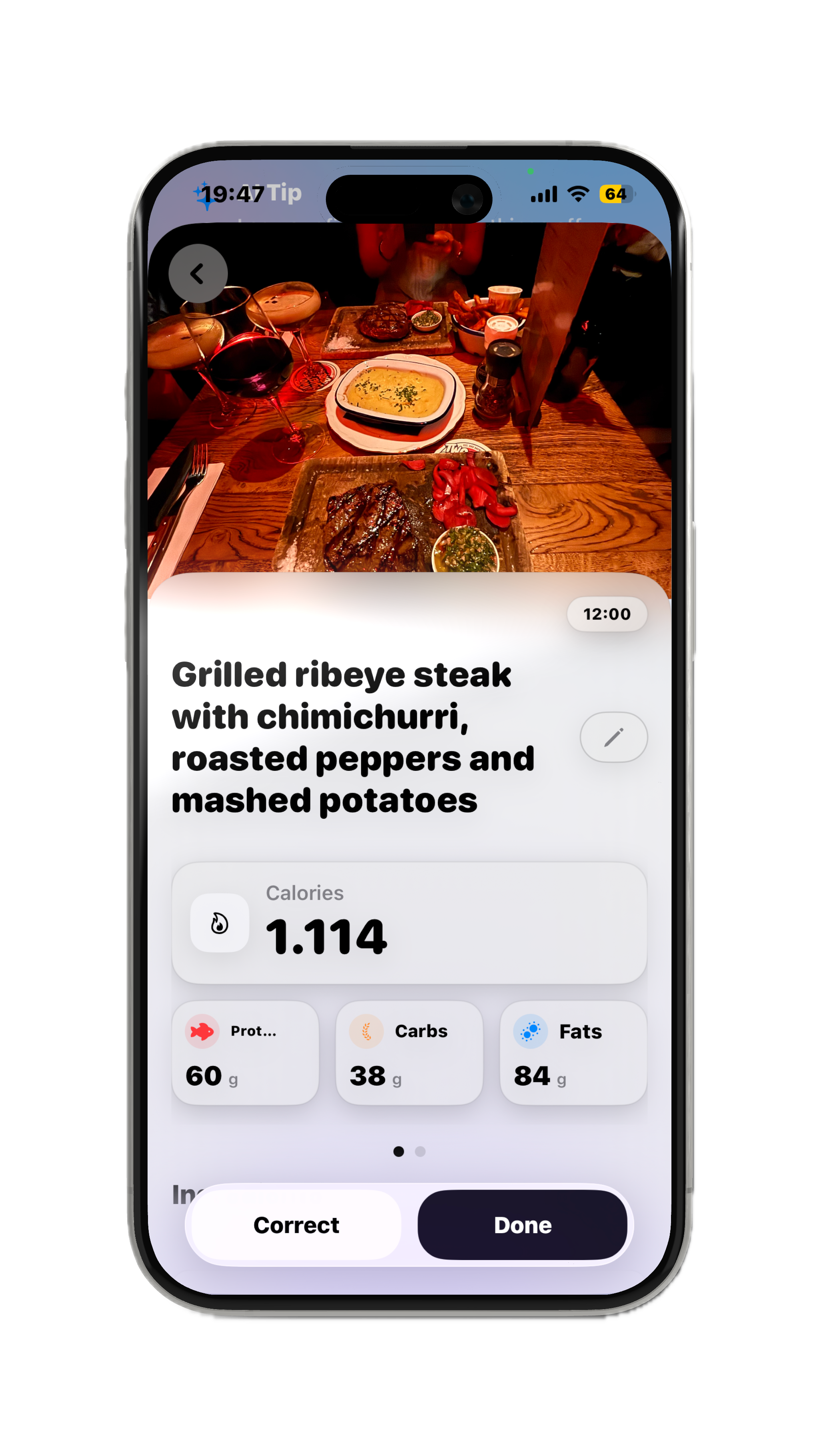 Meal breakdown with calories and macros